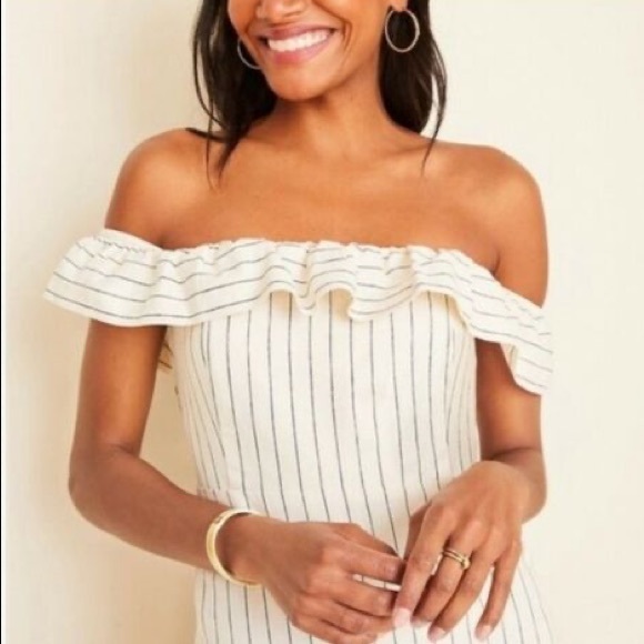 Good used condition. Ann Taylor Pinstripe Ruffle Flare Dress - Size 12 - Picture 3 of 6